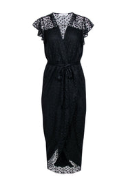 Current Boutique-Amanda Uprichard - Black Star Lace Flutter Cap Sleeve Formal Dress Sz M