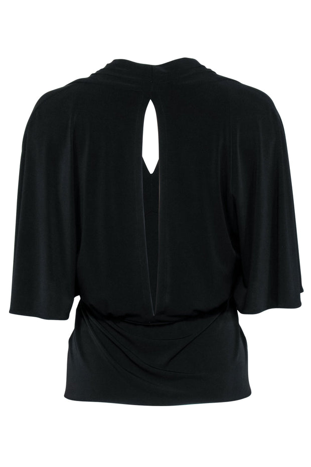 Current Boutique-Amanda Uprichard - Black V-Neckline & Key Hole Back Dolman Sleeve Blouse Sz M