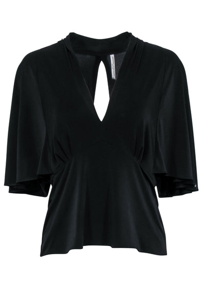 Current Boutique-Amanda Uprichard - Black V-Neckline & Key Hole Back Dolman Sleeve Blouse Sz M