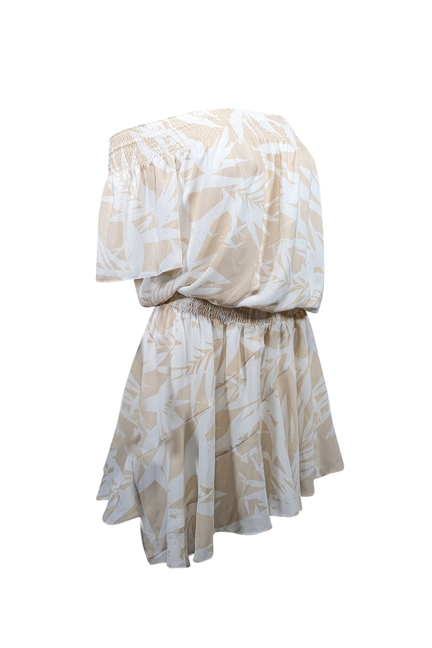 Current Boutique-Amanda Uprichard - Cream & White Leaf Print Satin Off-the-Shoulder Dress Sz M