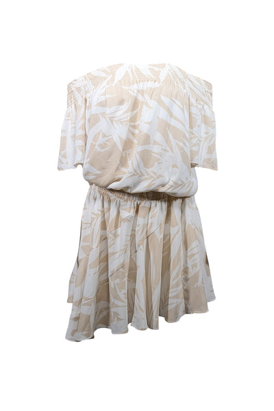 Current Boutique-Amanda Uprichard - Cream & White Leaf Print Satin Off-the-Shoulder Dress Sz M