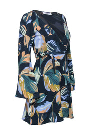 Current Boutique-Amanda Uprichard - Navy Leaf Print Long Sleeve Wrap Dress Sz P