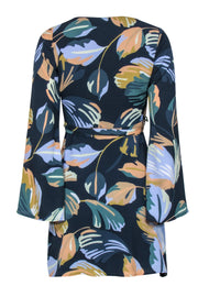 Current Boutique-Amanda Uprichard - Navy Leaf Print Long Sleeve Wrap Dress Sz P