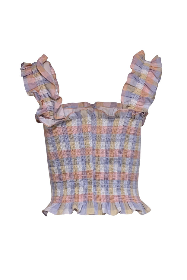 Current Boutique-Amanda Uprichard - Pastel Multicolor Gingham Smocked Top Sz M