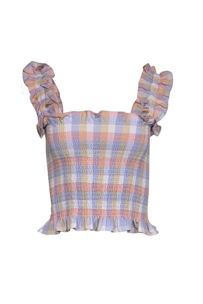 Current Boutique-Amanda Uprichard - Pastel Multicolor Gingham Smocked Top Sz M