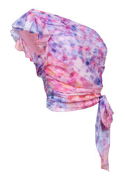 Current Boutique-Amanda Uprichard - Pink & Purple Watercolor Print One Shoulder "Bea Top" Sz S