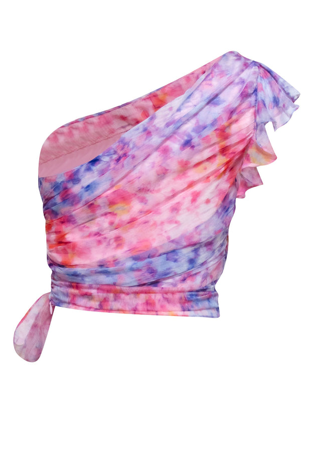 Current Boutique-Amanda Uprichard - Pink & Purple Watercolor Print One Shoulder "Bea Top" Sz S