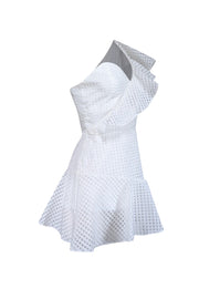 Current Boutique-Amanda Uprichard - White Grid Print Ruffled One Shoulder Dress Sz XS