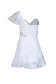 Current Boutique-Amanda Uprichard - White Grid Print Ruffled One Shoulder Dress Sz XS