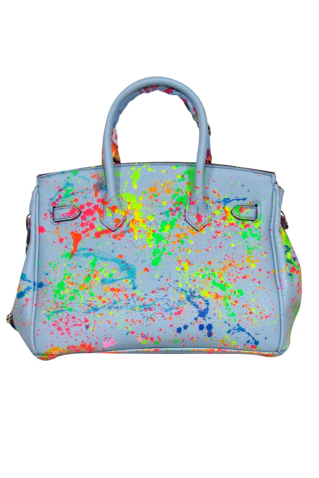 Current Boutique-Anca Barbu - Blue Pebbled Satchel Bag w/ Paint Splatter Detail