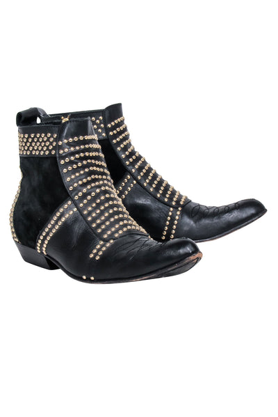 Current Boutique-Anine Bing - Black Leather Studded Detail "Charlie" Short Boots Sz 9