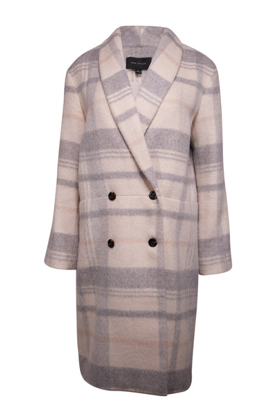 Current Boutique-Ann Taylor - Cream & Grey Plaid Shawl Collar Double Breasted Coat Sz S