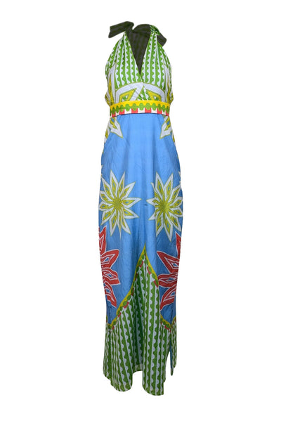 Current Boutique-Anna Cate - Blue, Green, & Red Mixed Print Halter Maxi Dress Sz XS