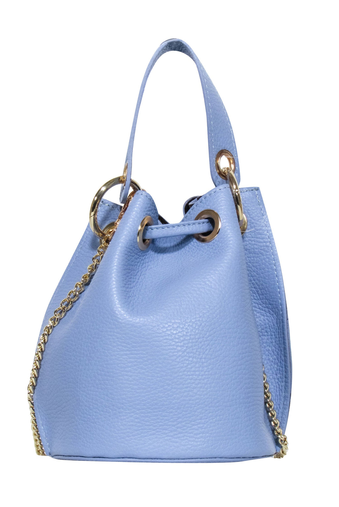 Anna Paola Light Blue Pebbled Leather Bucket Bag Current Boutique