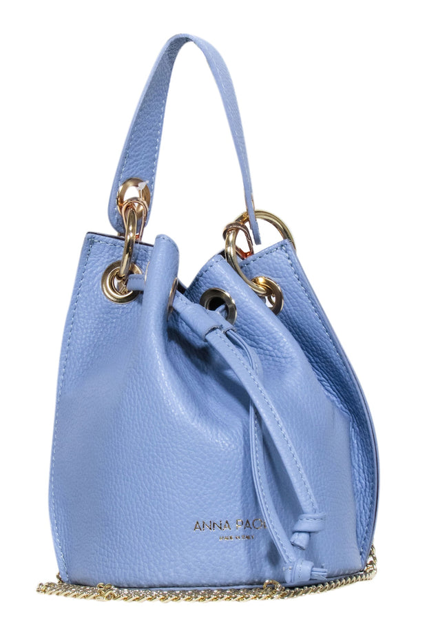 Current Boutique-Anna Paola - Light Blue Pebbled Leather Bucket Bag