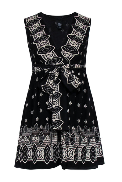 Current Boutique-Anna Sui - Black & Cream Sleeveless Wrap Mini Dress Sz XS