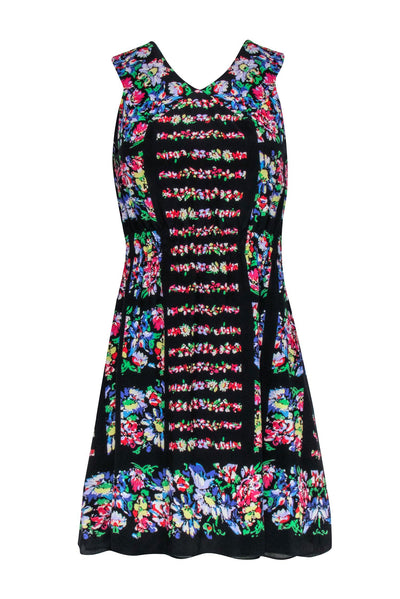 Current Boutique-Anna Sui - Black & Multi Color Floral Print Silk Dress Sz 2