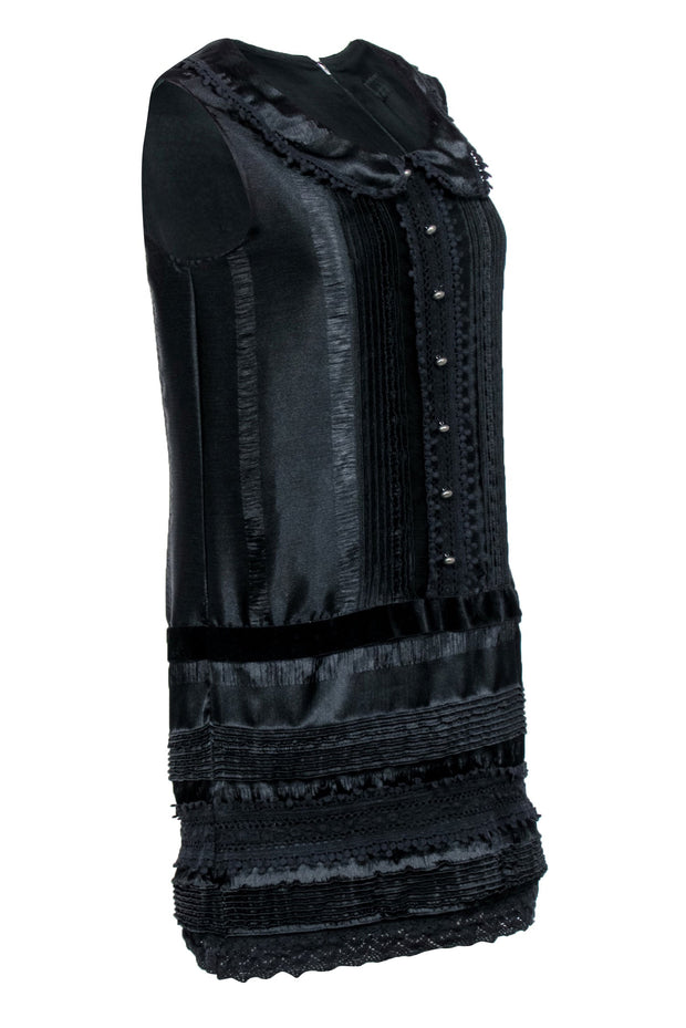 Current Boutique-Anna Sui - Black Sleeveless Pet Pan Collar Lace Trim Dress Sz S