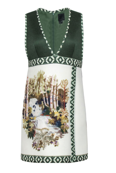 Anna Sui - White & Green Print Sleeveless Dress Sz 8