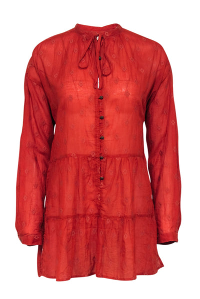 Current Boutique-Anthropologie x Pilcro - Orange Cotton Embroidered Tunic Sz S