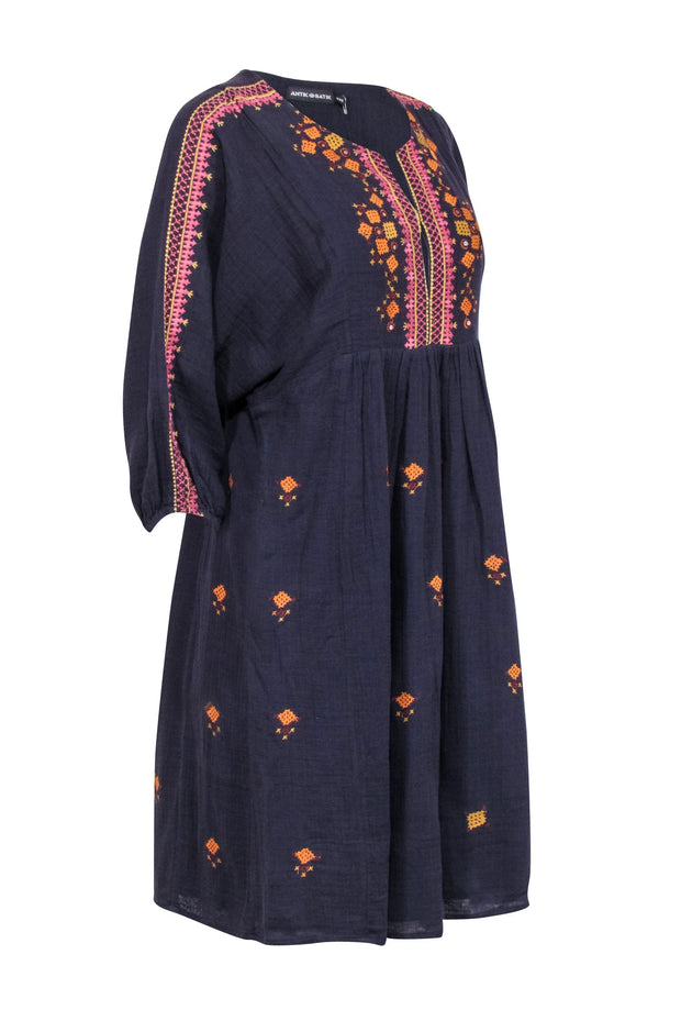 Current Boutique-Antik Batik - Navy Crop Sleeve "Sharlen" Dress w/ Embroidered Detail Sz M