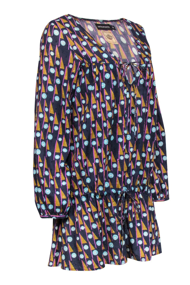 Current Boutique-Antik Batik - Navy & Multi Color Print Cotton Dress Sz M