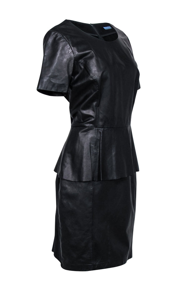 Current Boutique-Antonio Melani - Black Leather Peplum Dress Sz 14