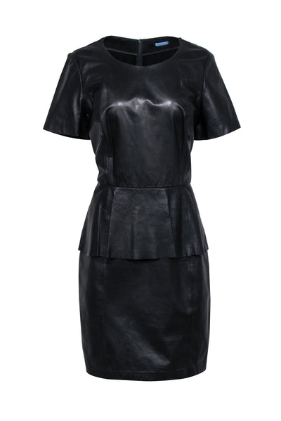 Current Boutique-Antonio Melani - Black Leather Peplum Dress Sz 14