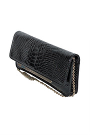 Current Boutique-Antonio Melani - Black Patent Croc Embossed Shoulder Bag with Chain Strap