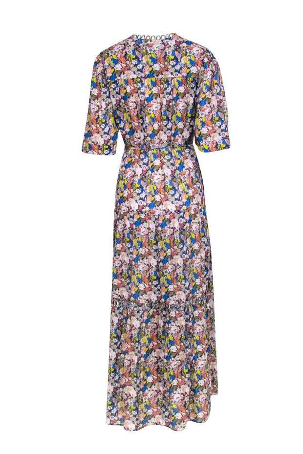 Current Boutique-Apiece Apart - Blue w/ Peach & Multi Color Floral Print maxi Dress Sz S