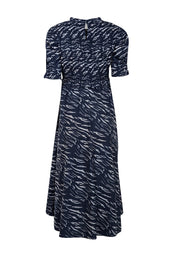 Current Boutique-Apiece Apart - Navy & Grey Zebra Print Short Sleeve Midi Dress Sz XS