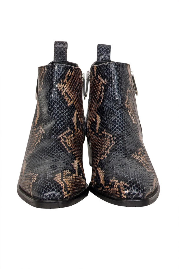 Current Boutique-Aquatalia - Black, Brown, & Beige Snakeskin Embossed Leather Ankle Boots Sz 8.5