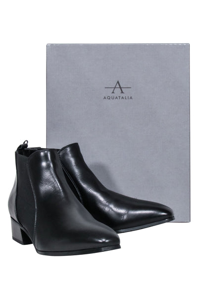 Current Boutique-Aquatalia - Black Calf Leather "Falco" Short Boots Sz 8.5