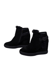 Current Boutique-Aquatalia - Black Suede Wedged Short Boots Sz 8