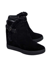 Current Boutique-Aquatalia - Black Suede Wedged Short Boots Sz 8