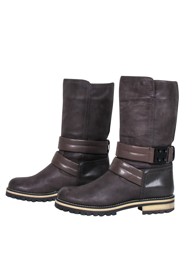 Current Boutique-Aquatalia - Brown Leather Ankle Strap Short Boots Sz 6.5