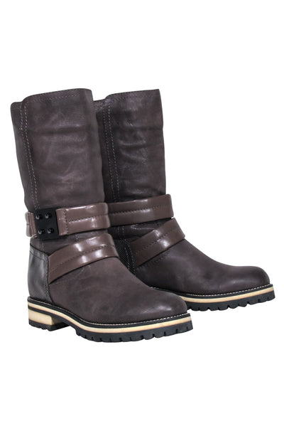 Current Boutique-Aquatalia - Brown Leather Ankle Strap Short Boots Sz 6.5