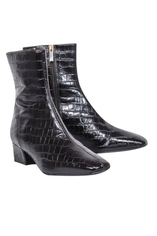 Current Boutique-Aquatalia - Brown Leather Croc Textured Short Boots Sz 9