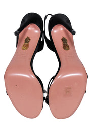 Current Boutique-Aquazzura - Black Satin Heeled "Babe" Sandal w/ Embellished Bow Sz 8