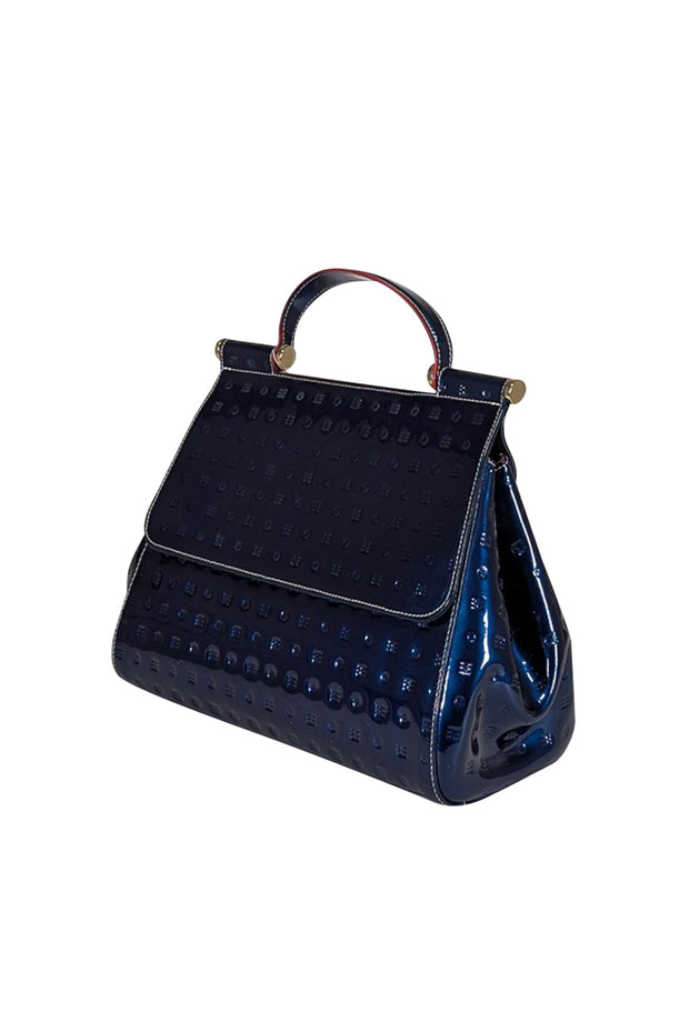 Current Boutique-Arcadia - Navy Patent Leather Embossed Satchel Bag