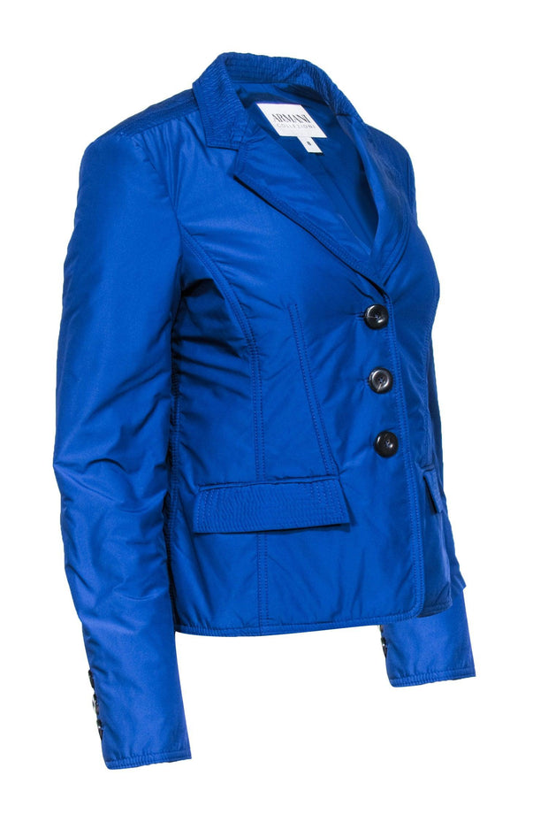 Current Boutique-Armani Collezioni - Blue Light Puffer Button Front Blazer Sz 8