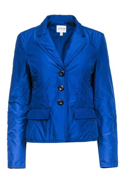 Current Boutique-Armani Collezioni - Blue Light Puffer Button Front Blazer Sz 8