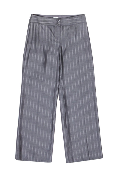 Current Boutique-Armani Collezioni - Grey Striped Wool Blend Wide Leg Pants Sz 4