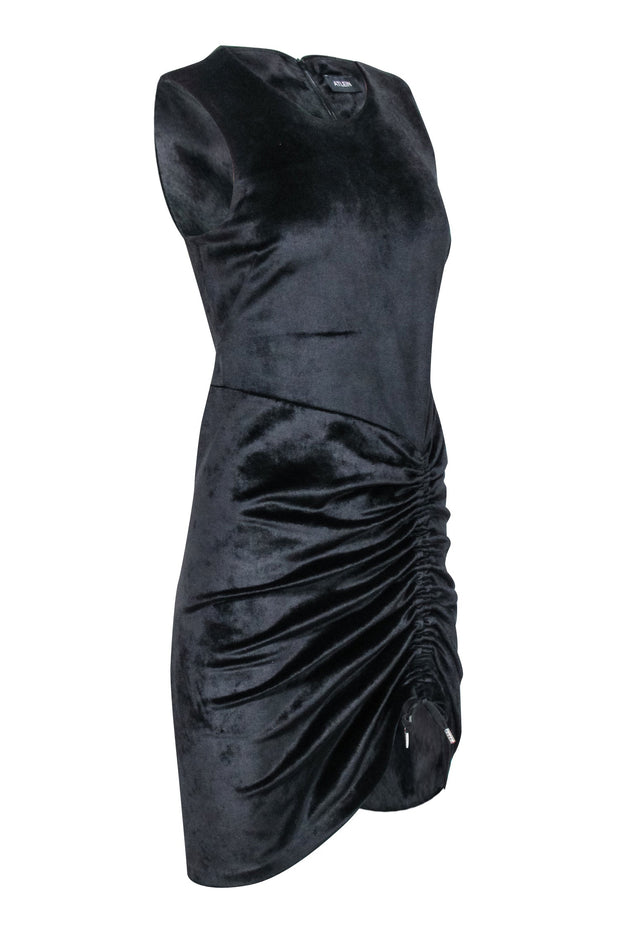 Current Boutique-Atlein - Black Bonded Velvet Ruched Bodycon Dress Sz 8
