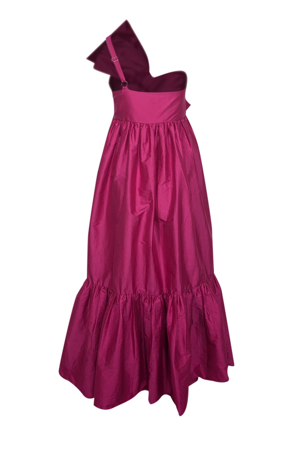 Current Boutique-Atsu - Magenta Taffeta Bow One Shoulder Maxi Dress Sz S