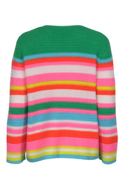 Current Boutique-Autumn Cashmere - Green, Pink, & Multicolor Stripe Cashmere Sweater Sz L