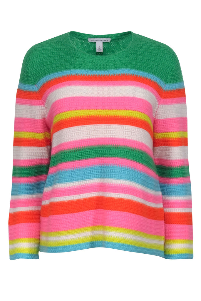 Autumn Cashmere Green Pink Multicolor Stripe Cashmere