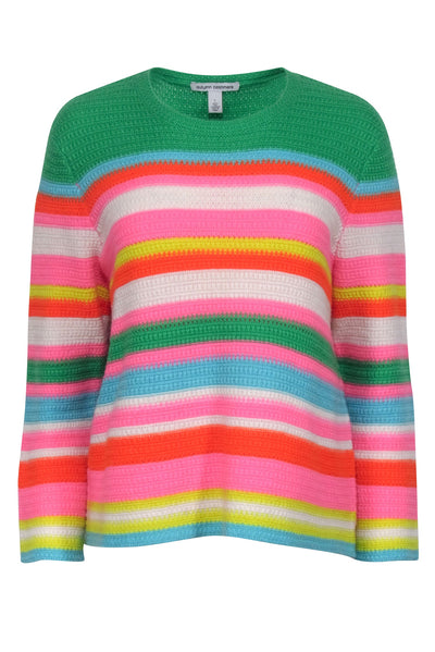 Current Boutique-Autumn Cashmere - Green, Pink, & Multicolor Stripe Cashmere Sweater Sz L
