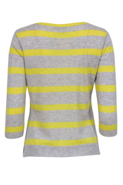 Current Boutique-Autumn Cashmere - Grey & Yellow Striped Cashmere Sweater Sz M