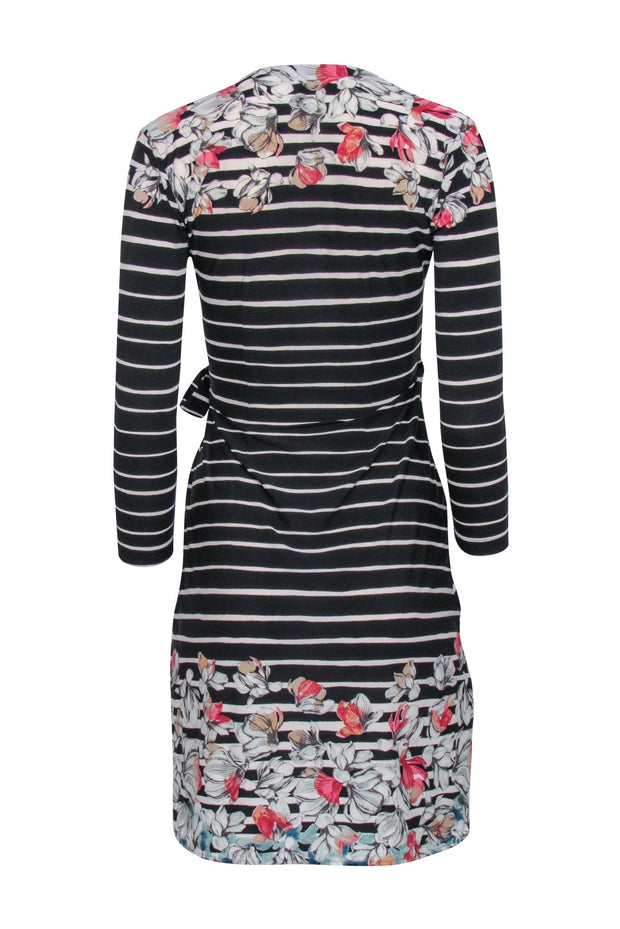Current Boutique-BCBG Max Azria - Black & Cream Stripe Dress w/ Floral Print Sz XXS